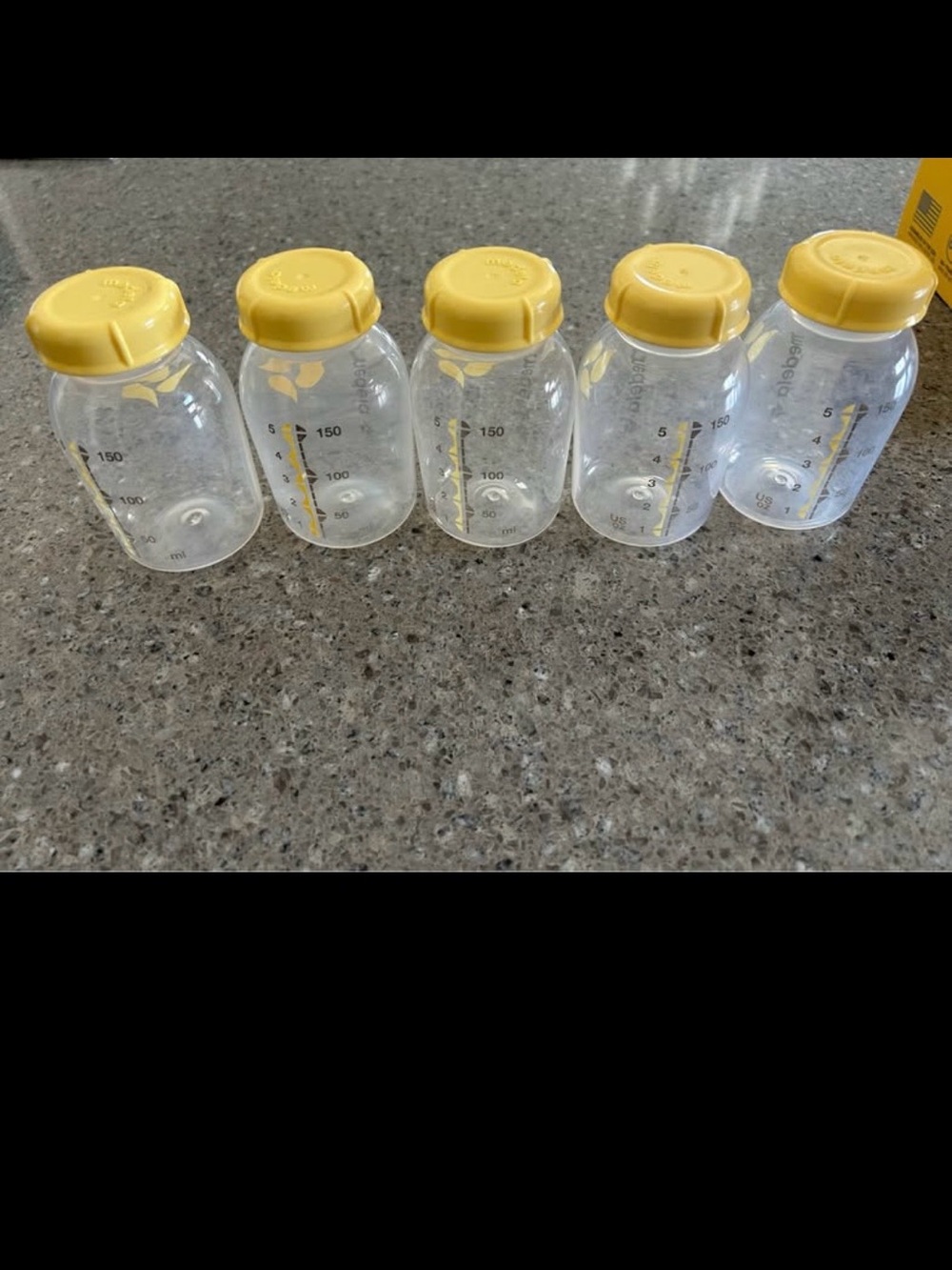 Yellow Baby Feeding Bottles with Yellow Lids - Set of 5
